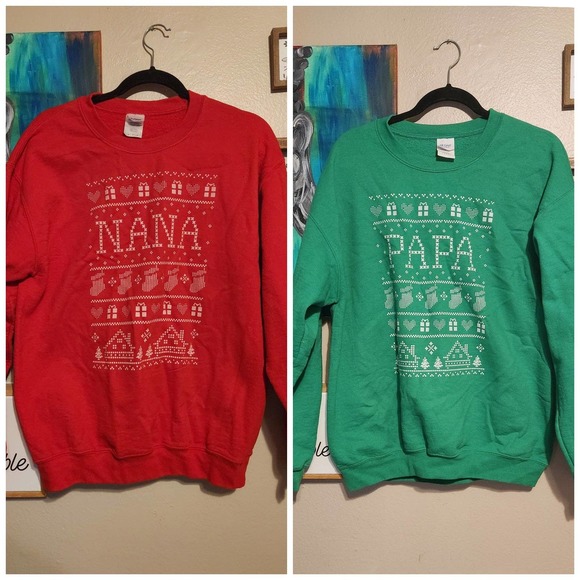 Sweatshirt set Nana & Papa red & green Christmas sweaters medium & large holiday - Picture 1 of 11